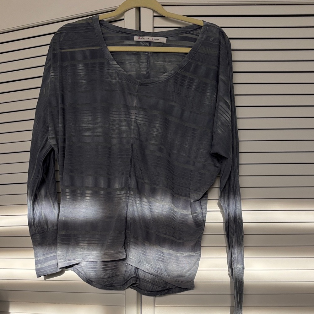 Athleta Blue/Gray Sheer-Striped Long-Sleeve Top